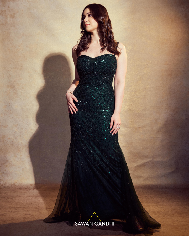 Sara Tendulkar in Emerald swarovski gown