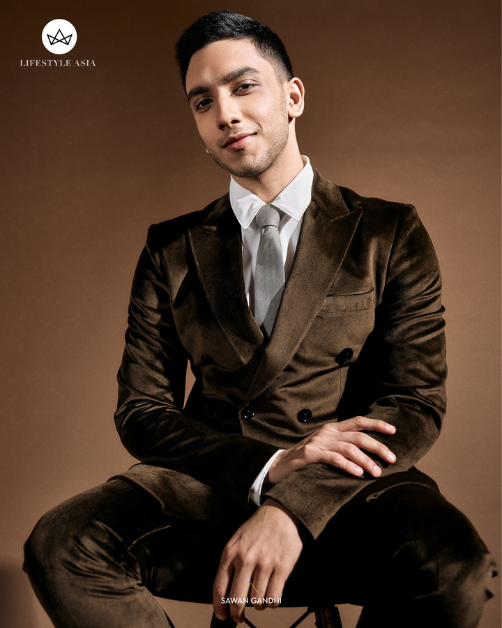 Vedang Raina in Mocha coffee reefer velvet jacket