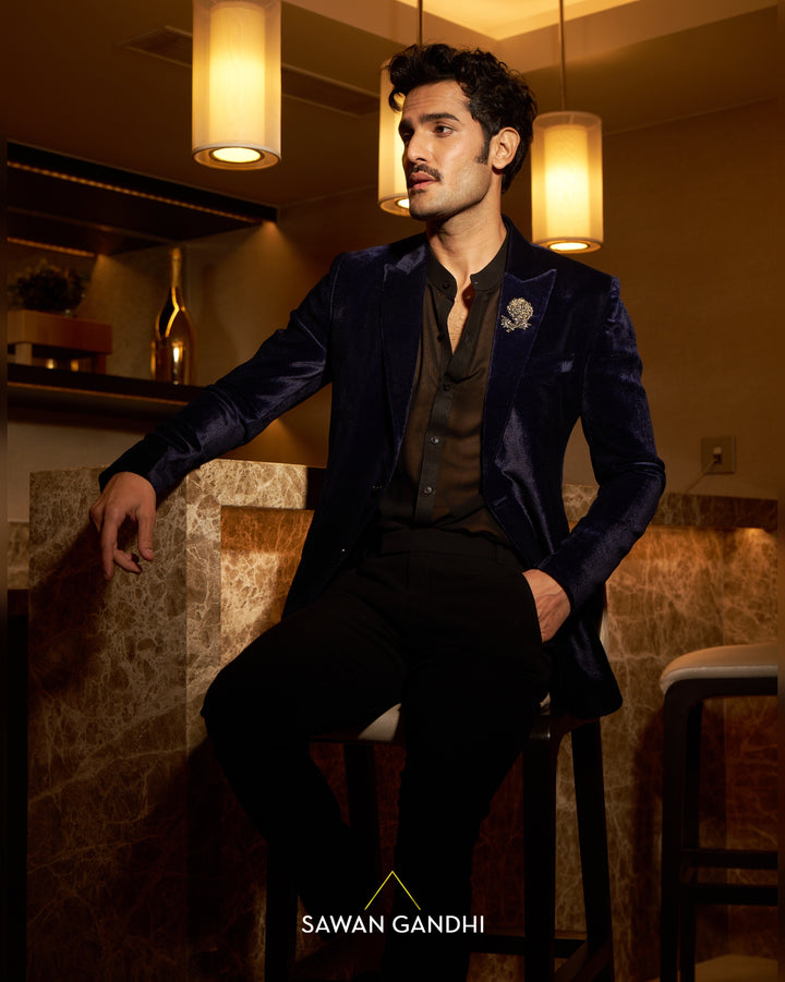 Navy blue velvet jacket
