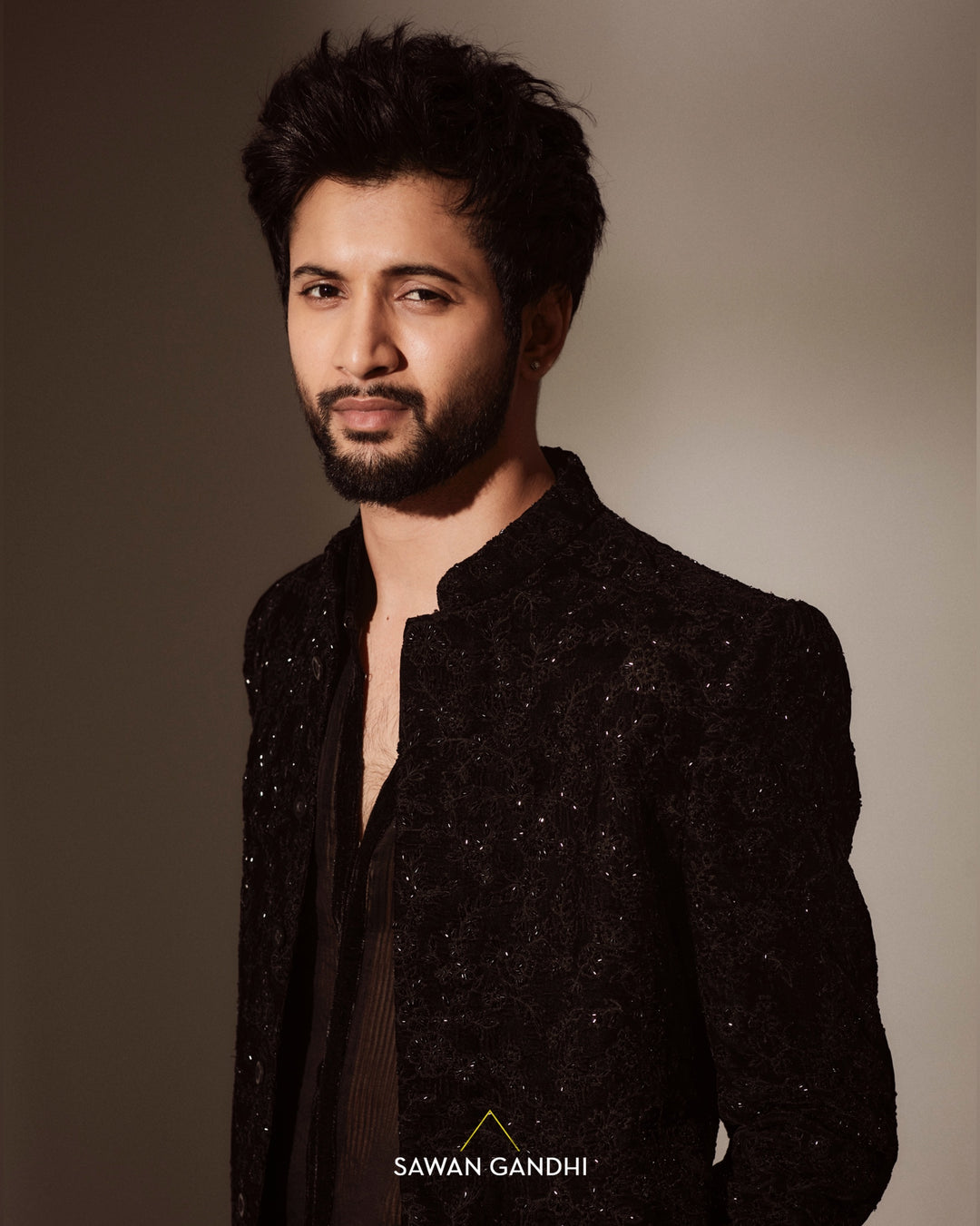Rohit saraf in Black bandhgala with floral cutdana work
