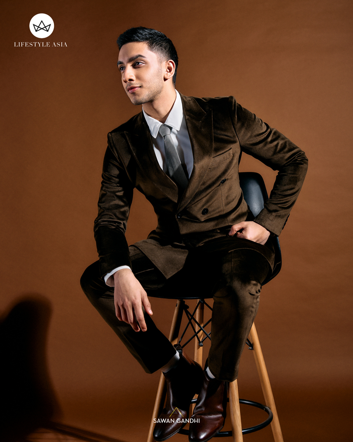 Vedang Raina in Mocha coffee reefer velvet jacket