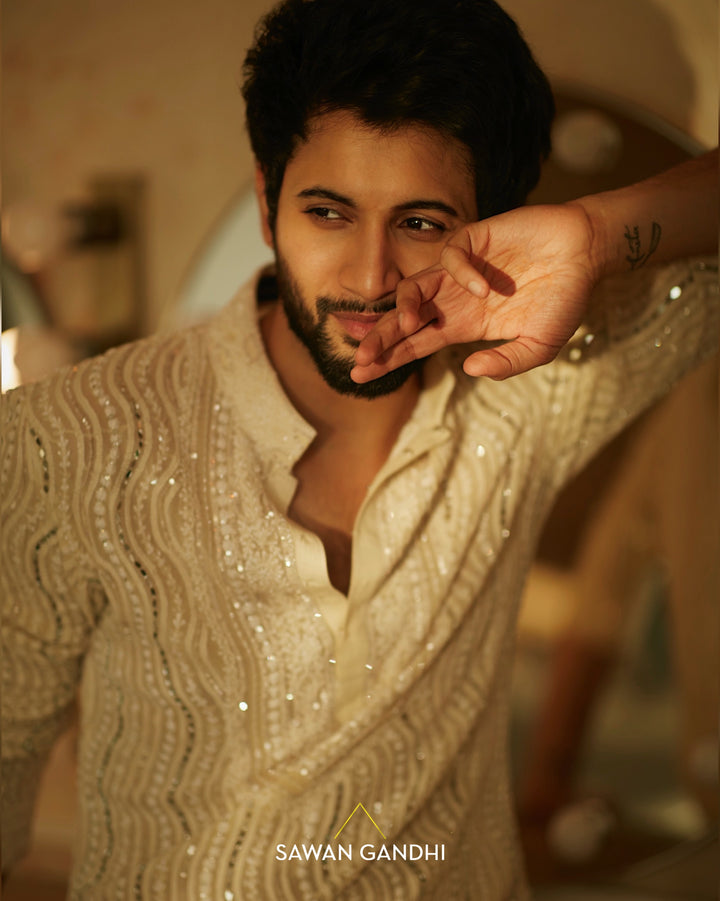 Rohit saraf in Ivory wavw Chikankari kurta