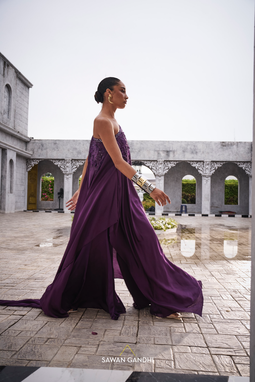 Wine one shoulder cape