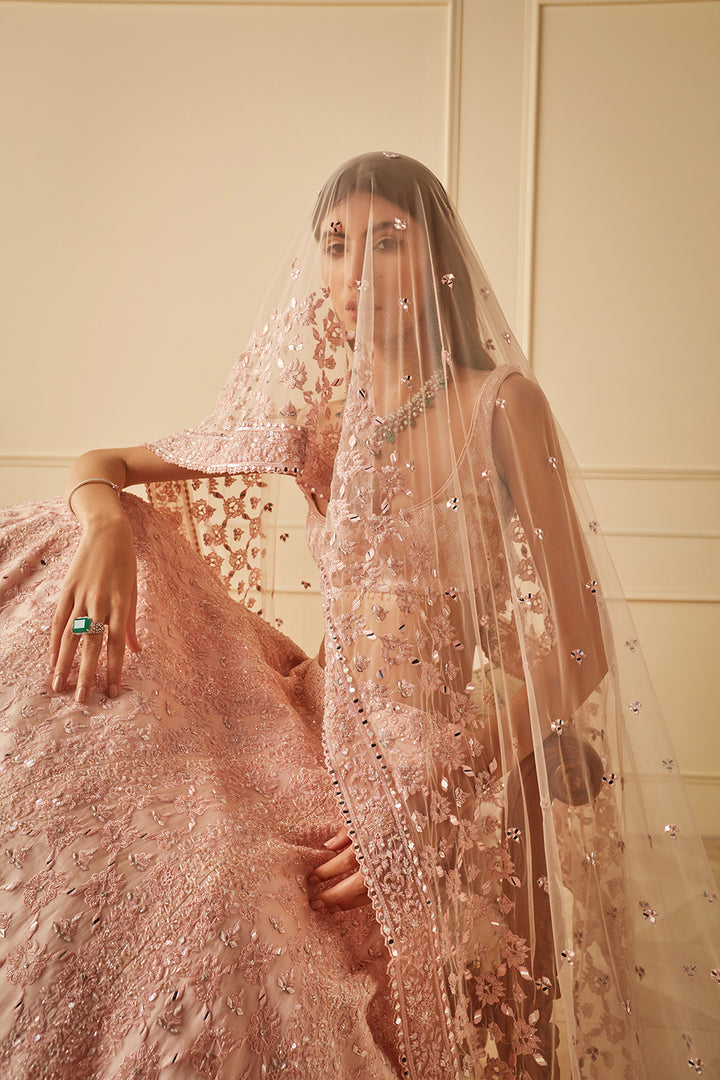 Blush pink organza lehenga