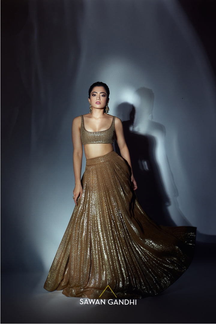 Coffee gold sequins lehenga set
