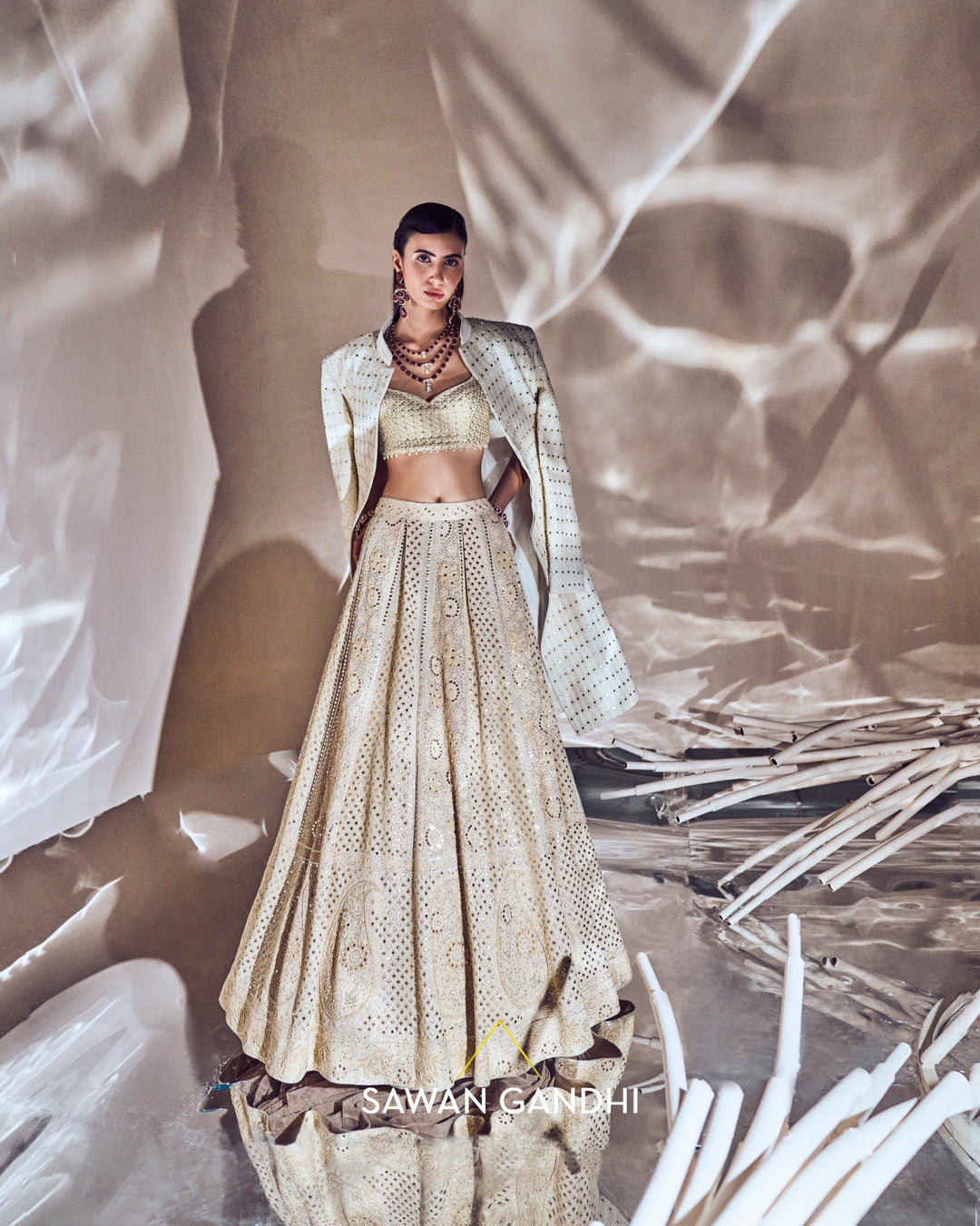 Gold chikankari lehenga set
