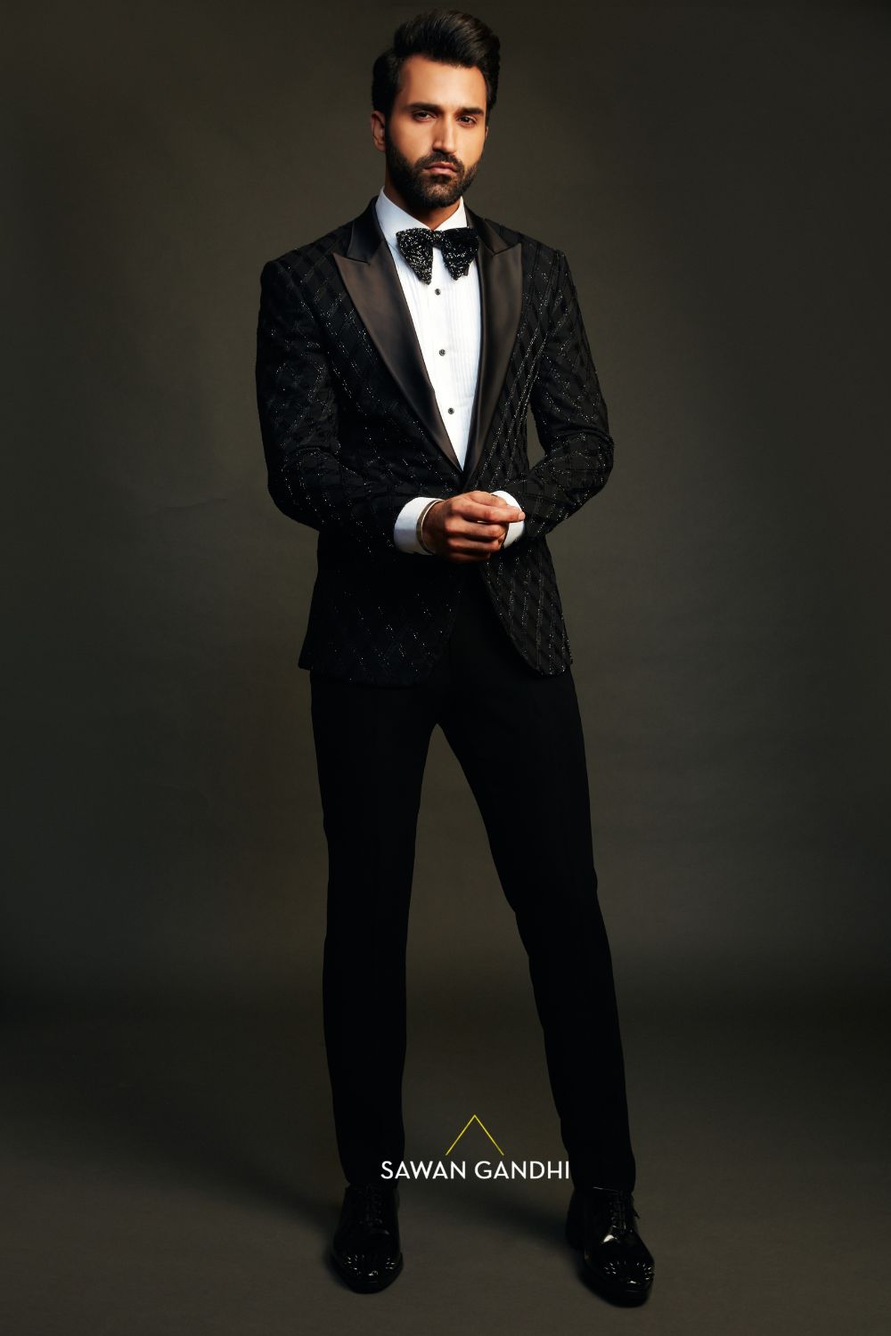 Gurfateh singh pirzada in Black tuxedo with thread and cutdana work