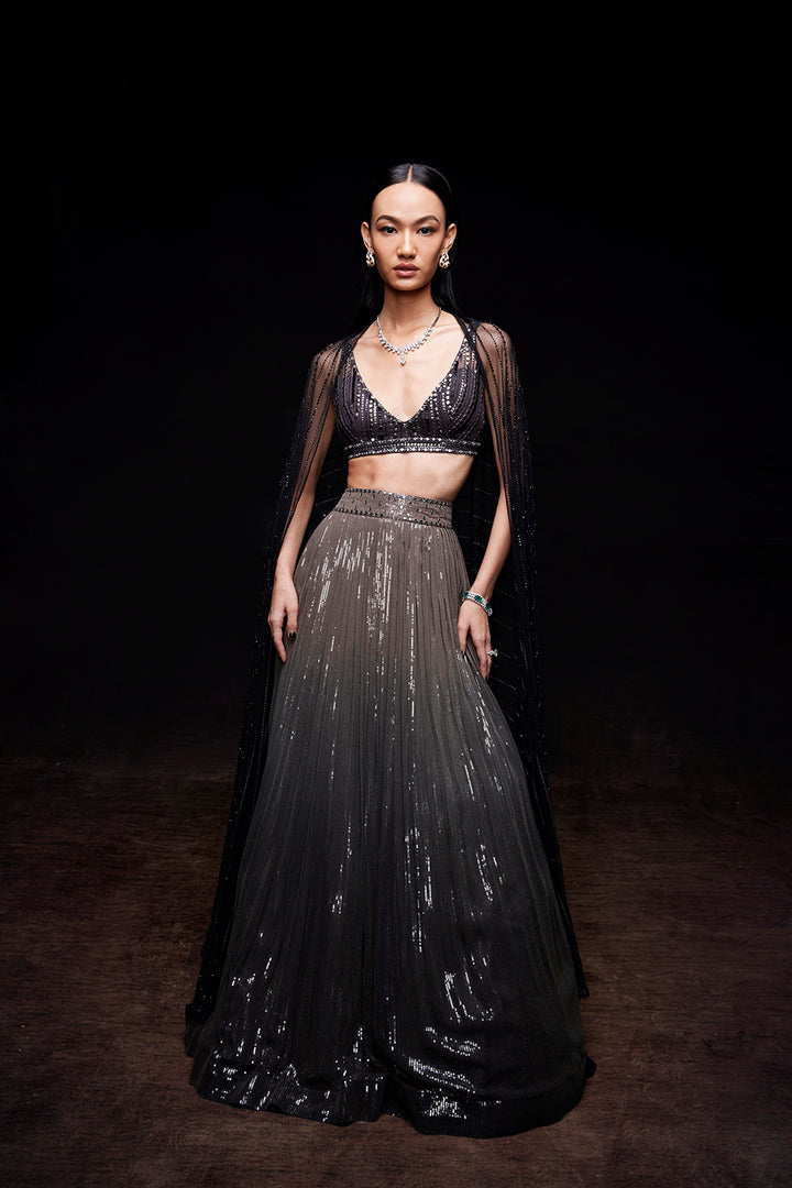 Grey to black ombre lehenga