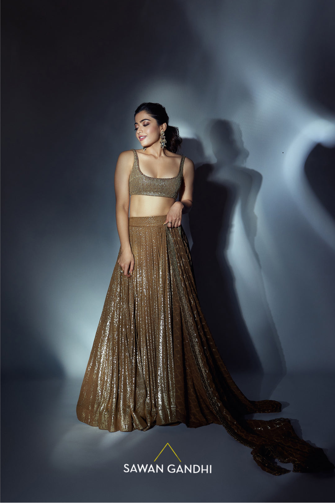 Coffee gold sequins lehenga set