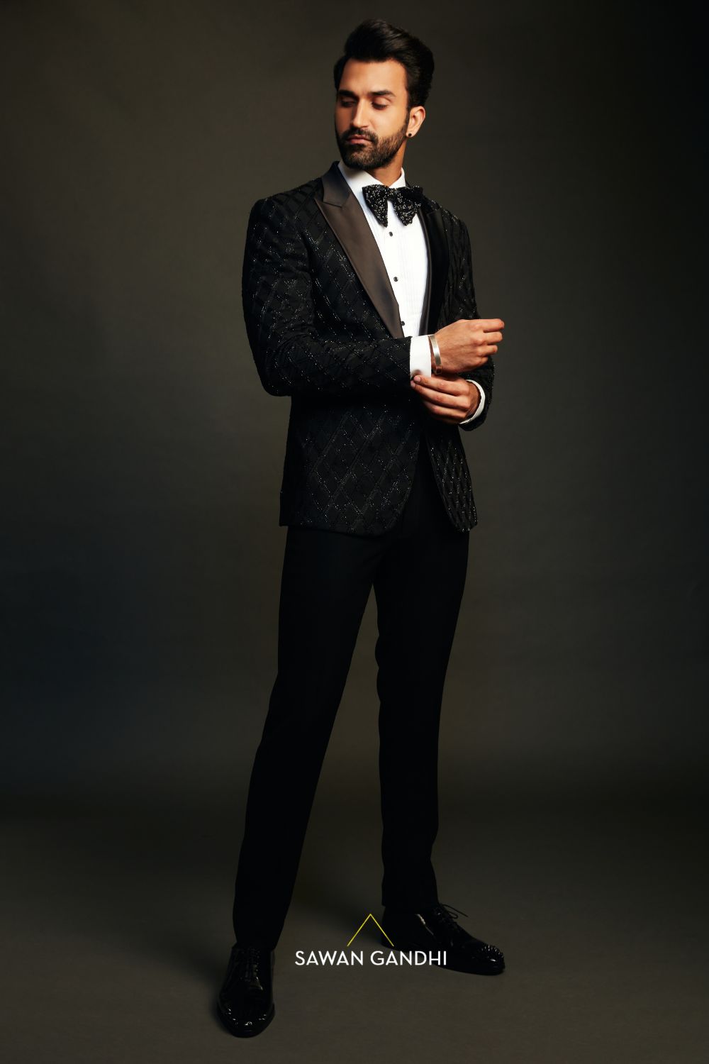 Gurfateh singh pirzada in Black tuxedo with thread and cutdana work