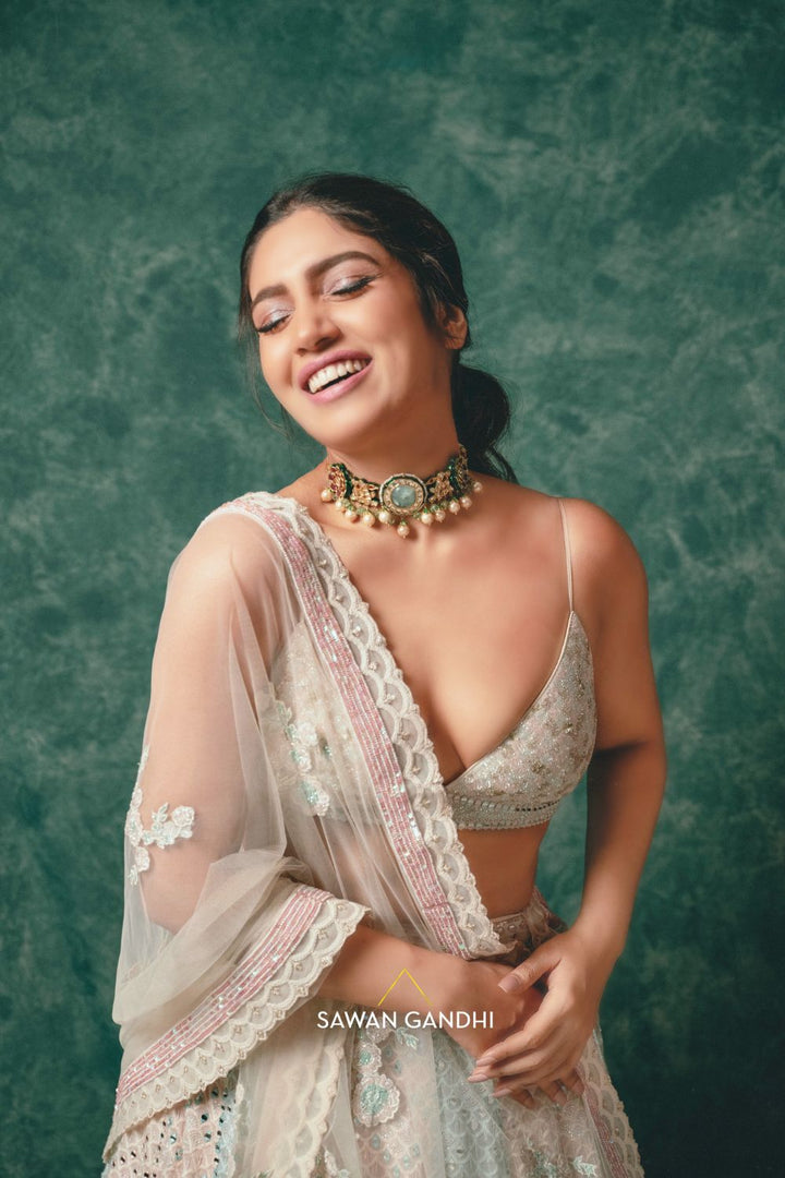 Bhumi Pednekar in Multitone chikenkari lehenga
