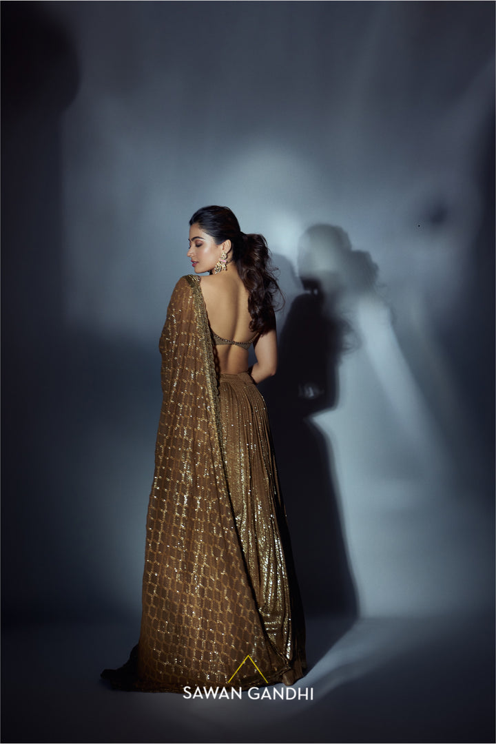 Coffee gold sequins lehenga set