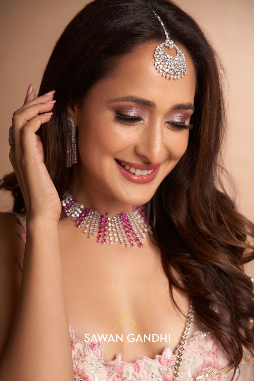 Pragya Jaiswal in Peach ghicha lehenga