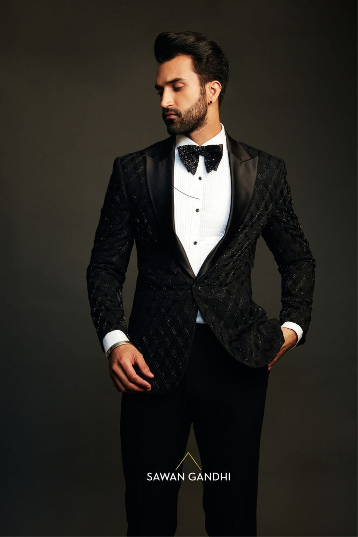 Gurfateh singh pirzada in Black tuxedo with thread and cutdana work