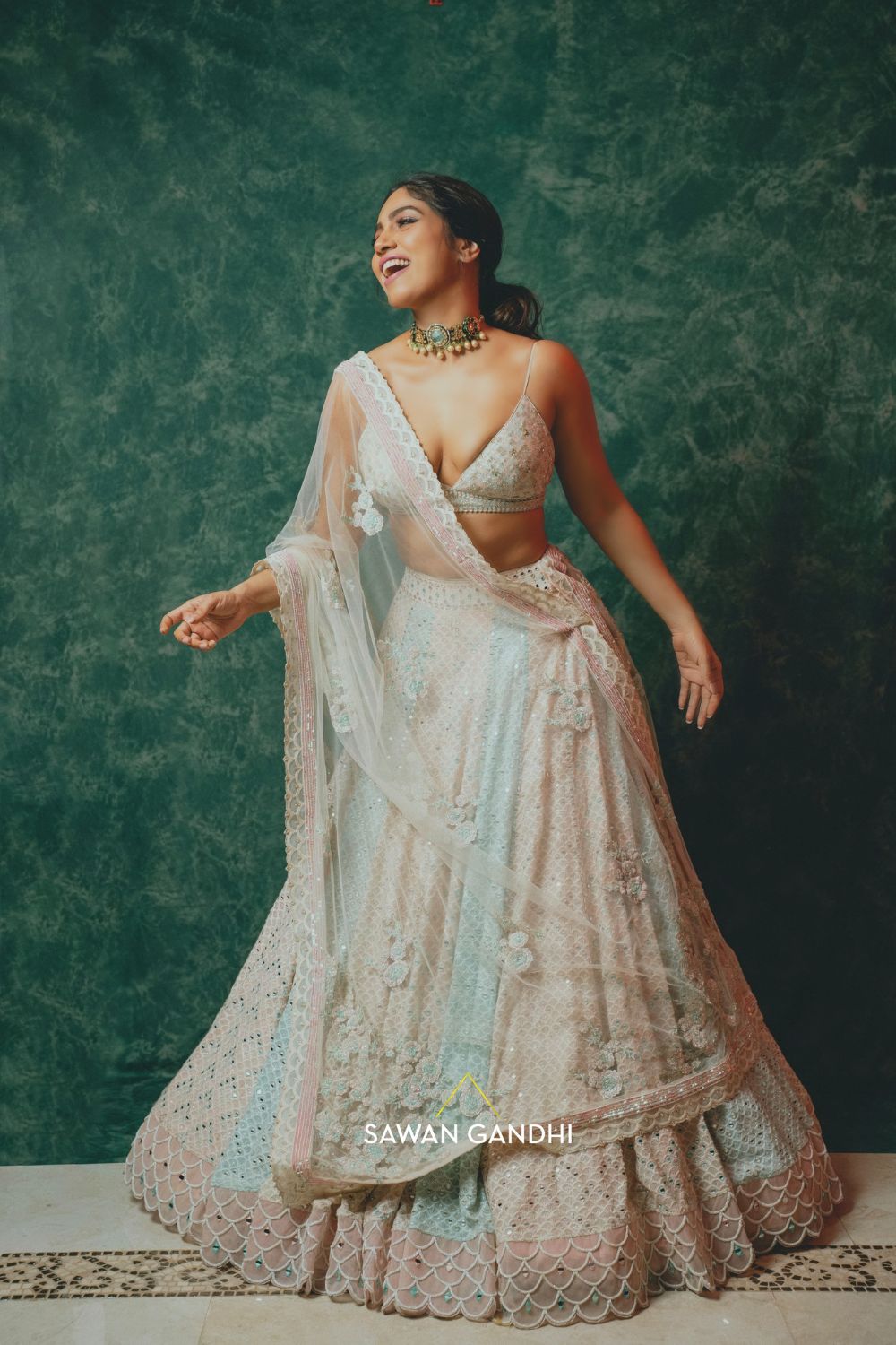 Bhumi Pednekar in Multitone chikenkari lehenga