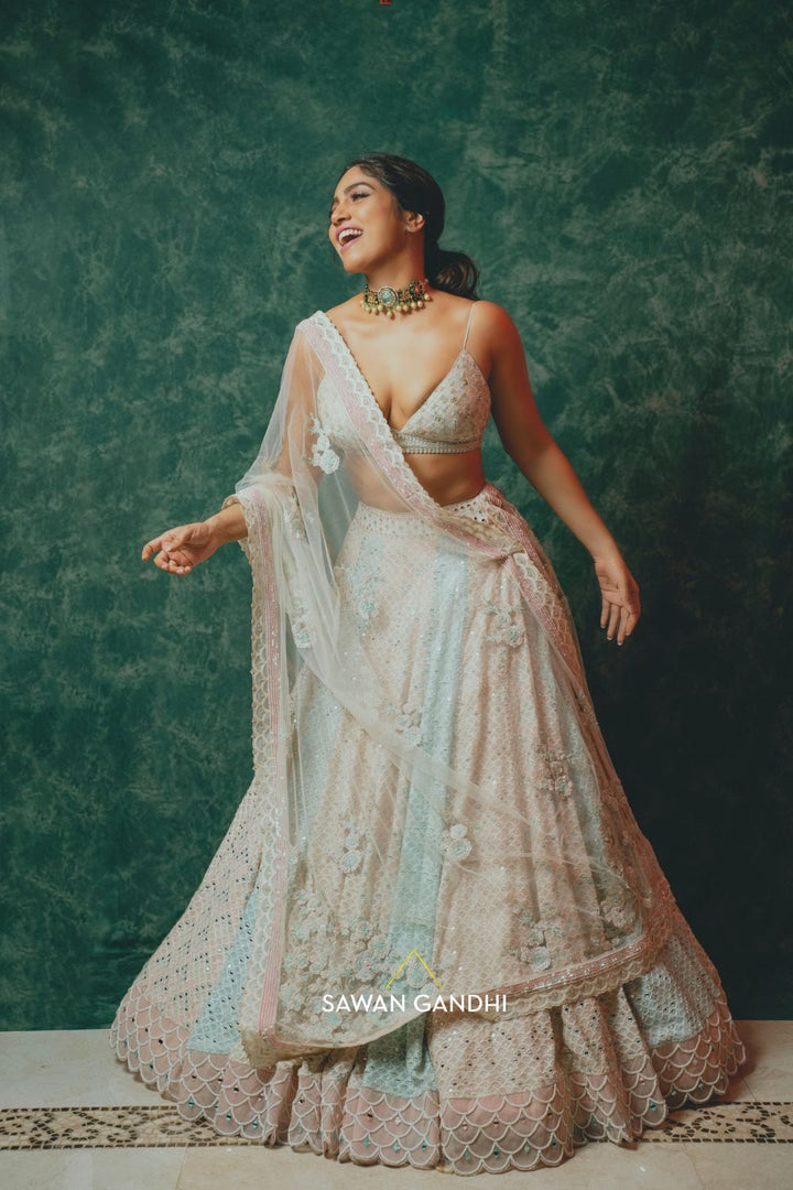 Bhumi Pednekar in Multitone chikenkari lehenga