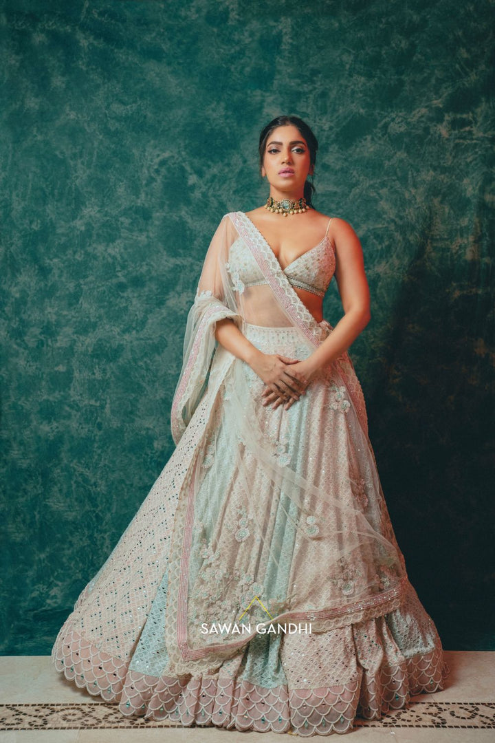 Bhumi Pednekar in Multitone chikenkari lehenga