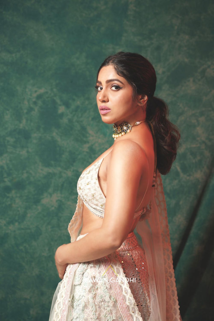Bhumi Pednekar in Multitone chikenkari lehenga