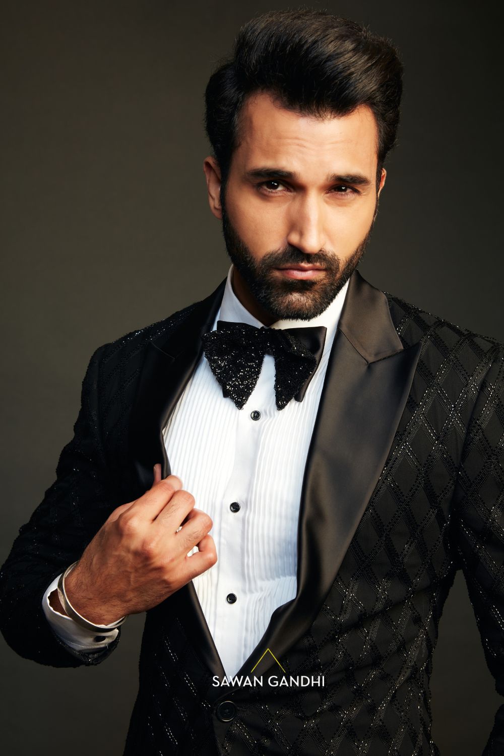 Gurfateh singh pirzada in Black tuxedo with thread and cutdana work