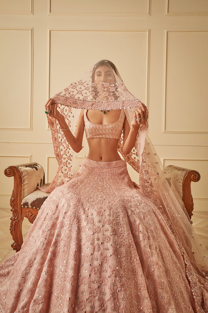 Blush pink organza lehenga