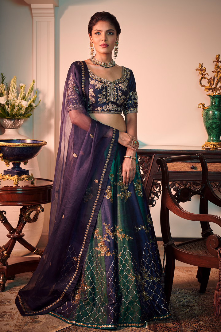 SUNEHRI Peacock Color Lehenga Choli Set