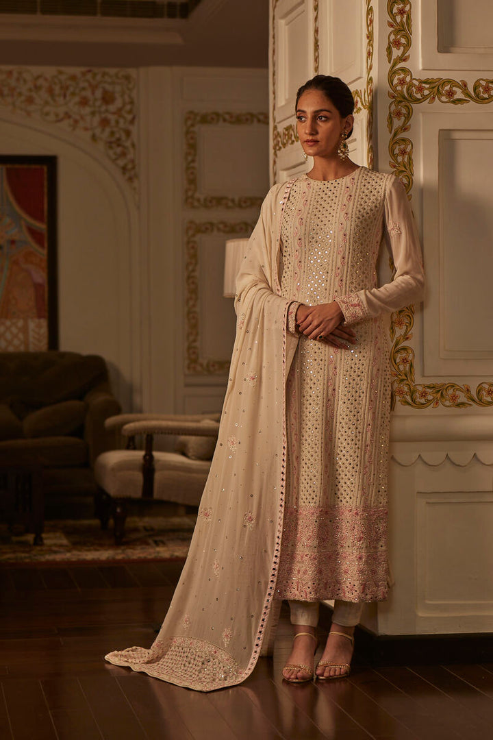 Ivory Chickankari Suit