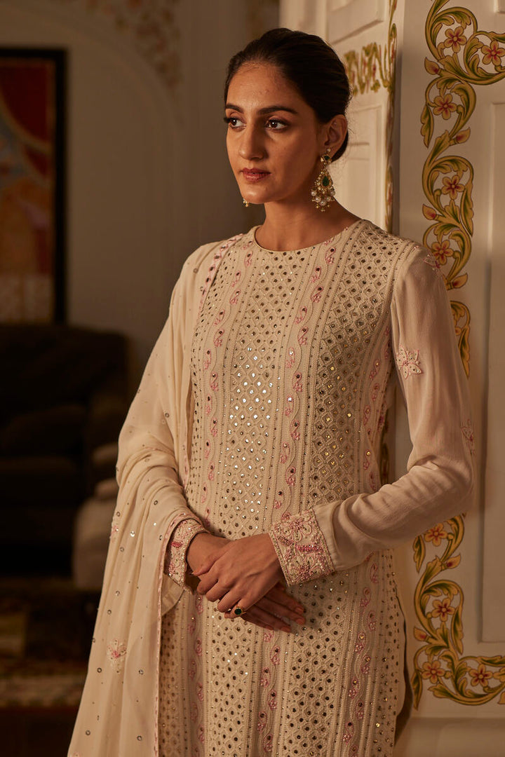 Ivory Chickankari Suit