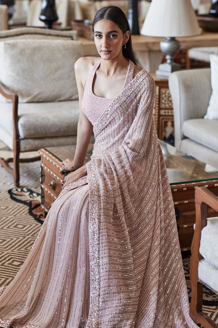 Blush Crystal and Sequence Saree