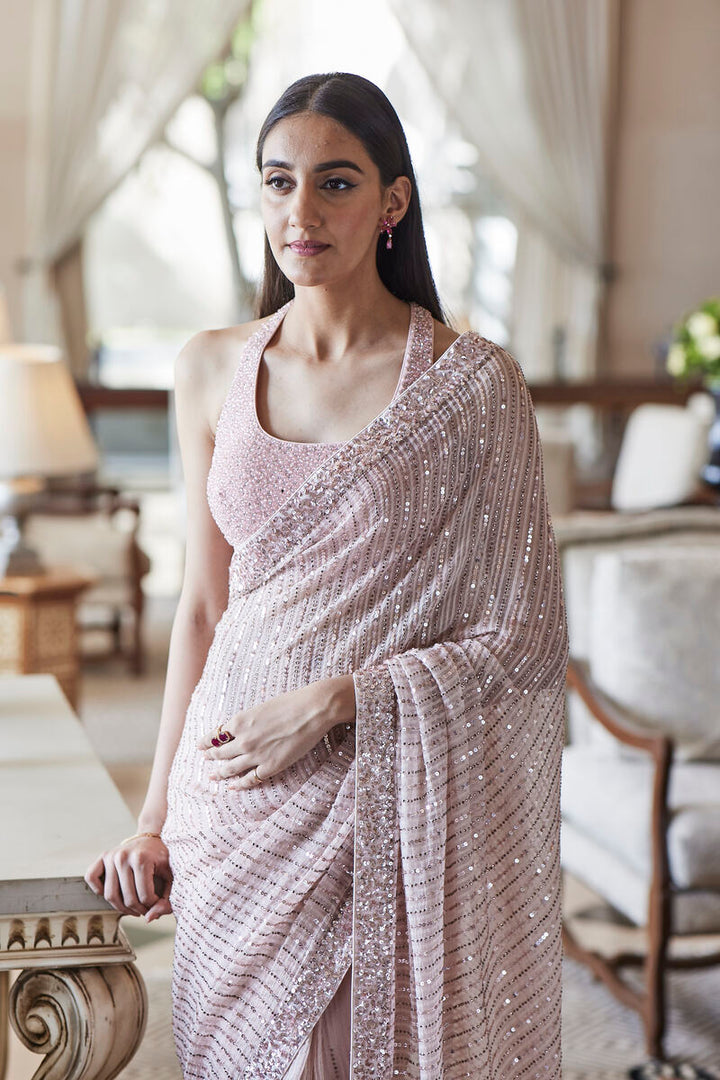 Blush Crystal and Sequence Saree