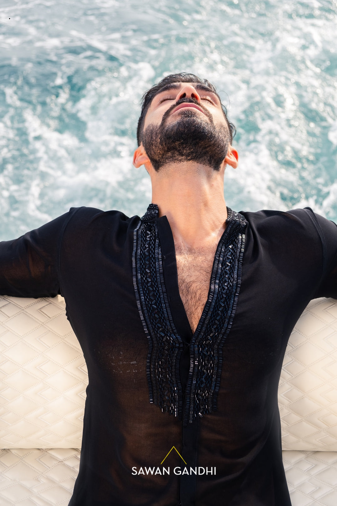 Black cutdana and sequins shirt