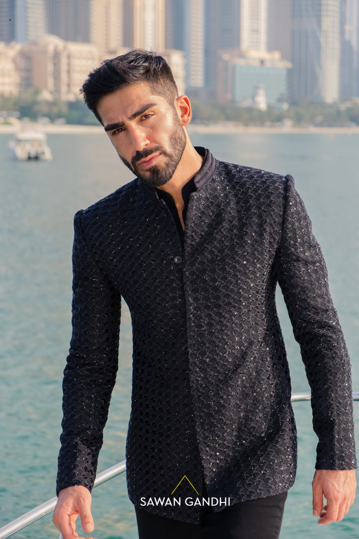 Black fish scale bandhgala