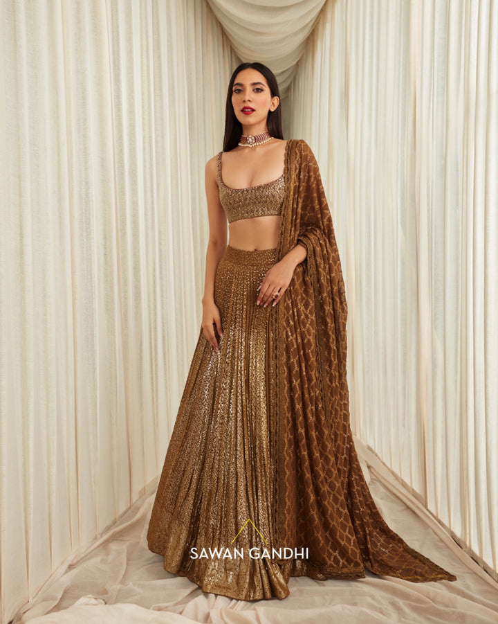 Coffee gold sequins lehenga set