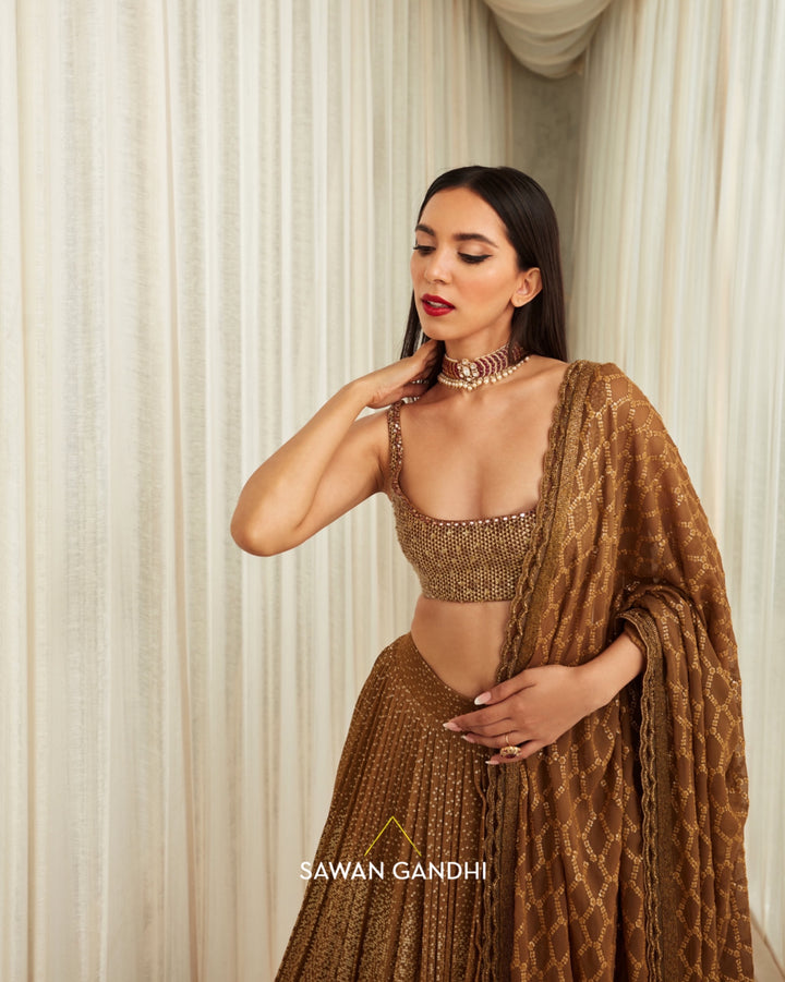 Coffee gold sequins lehenga set
