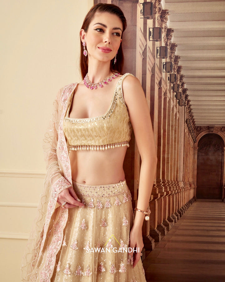 Gold sequins lehenga