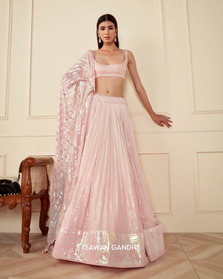 Baby pink unicorn sequins lehenga set