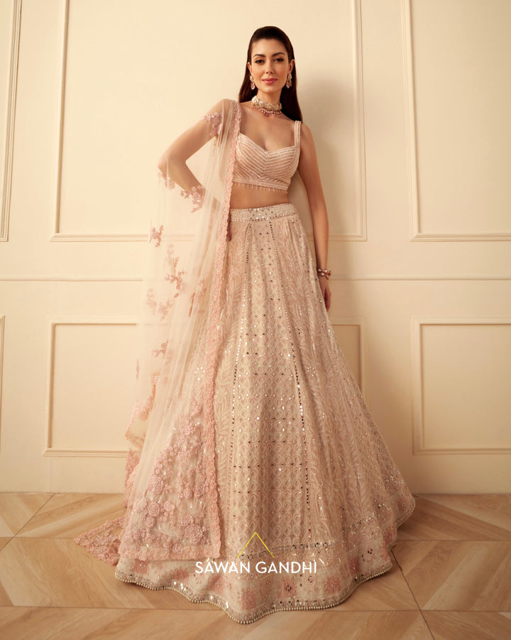 Ivory pink Chikankari lehenga