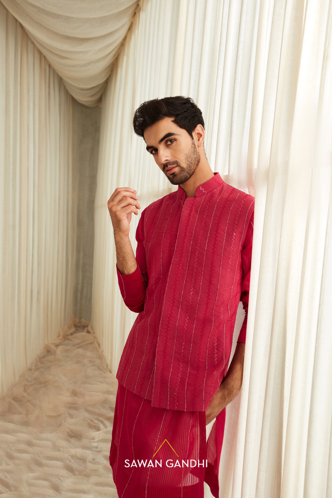 Hot pink Nehru set