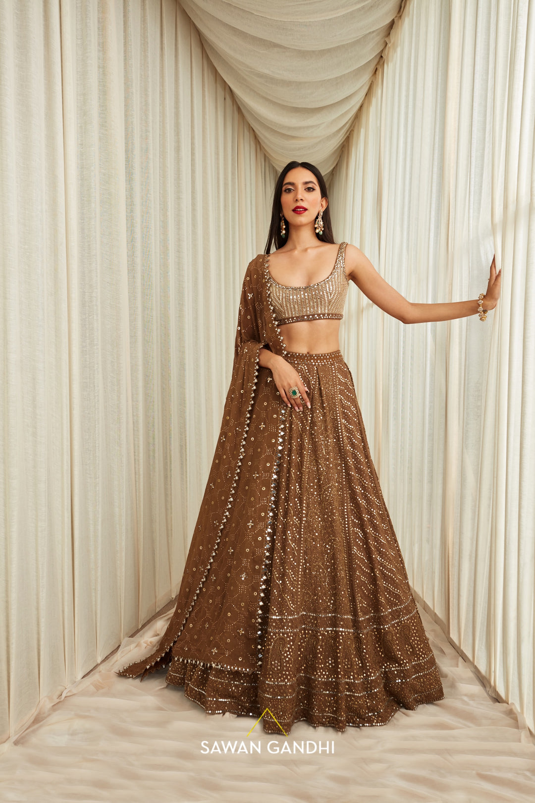 Coffee Chikankari lehenga set