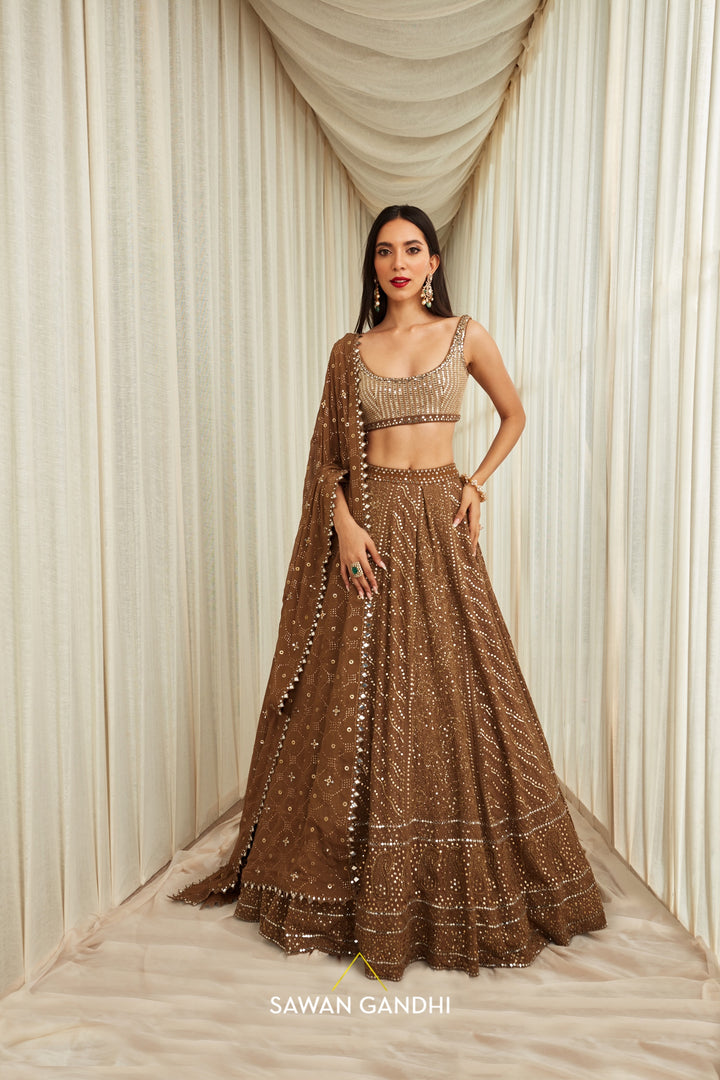 Coffee Chikankari lehenga set