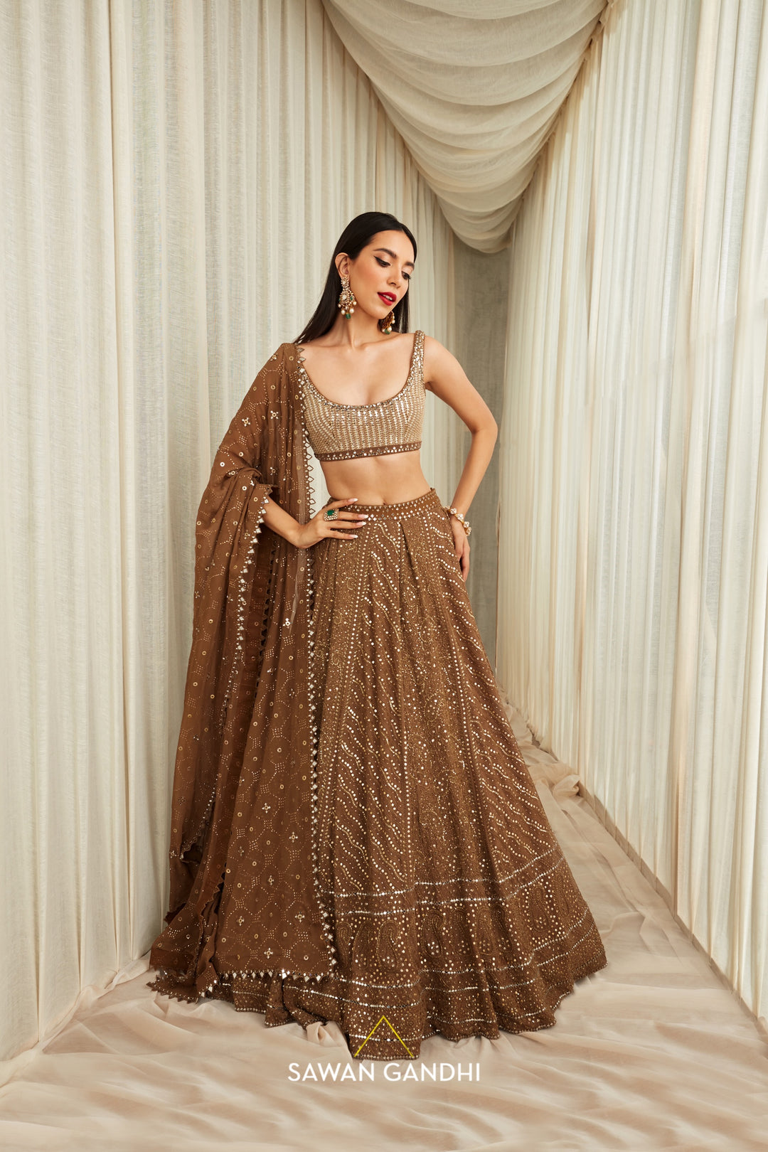 Coffee Chikankari lehenga set