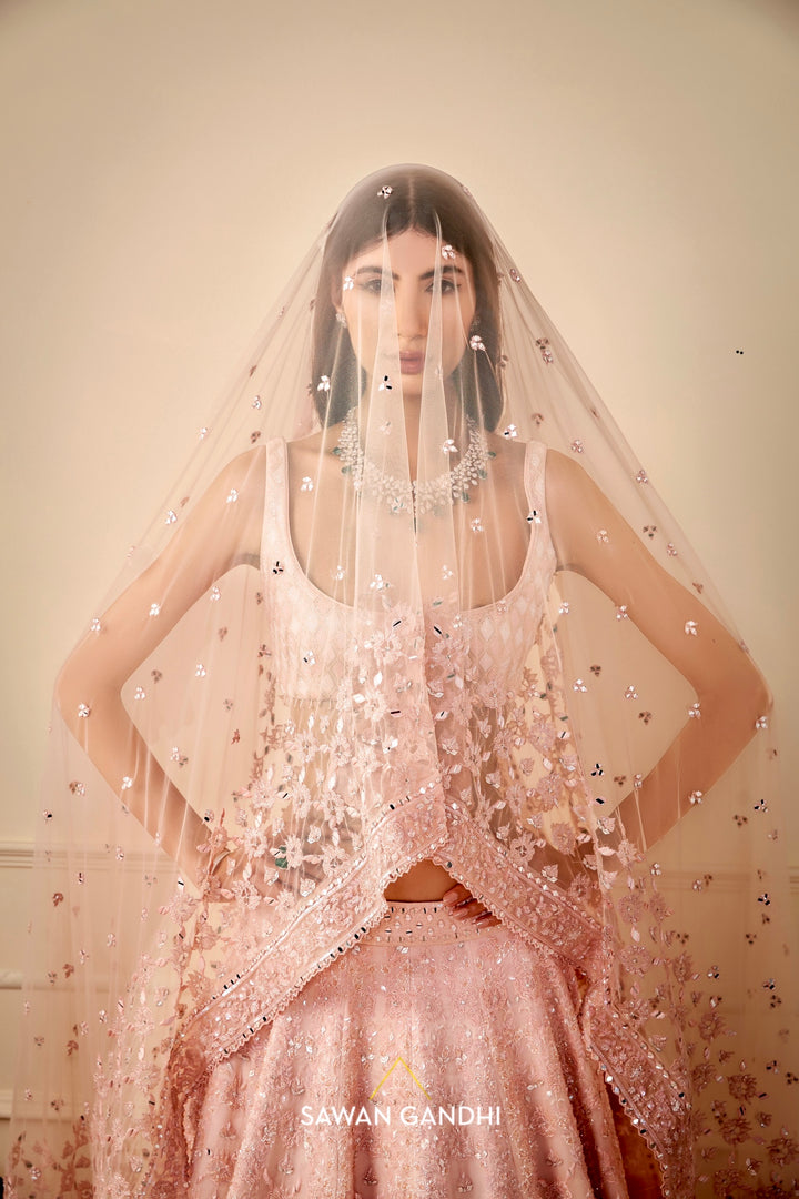 Blush pink organza lehenga