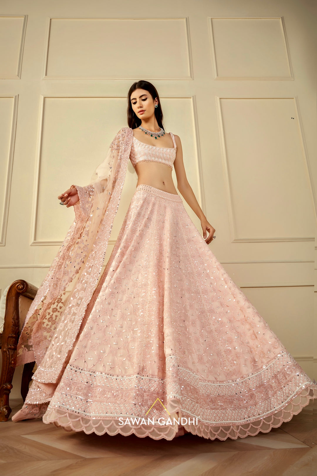 Blush pink organza lehenga