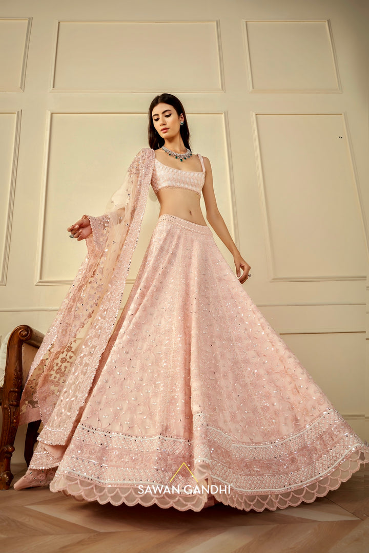 Blush pink organza lehenga