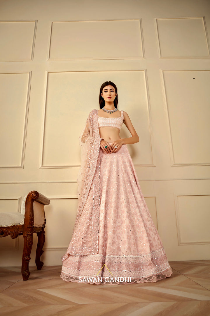 Blush pink organza lehenga