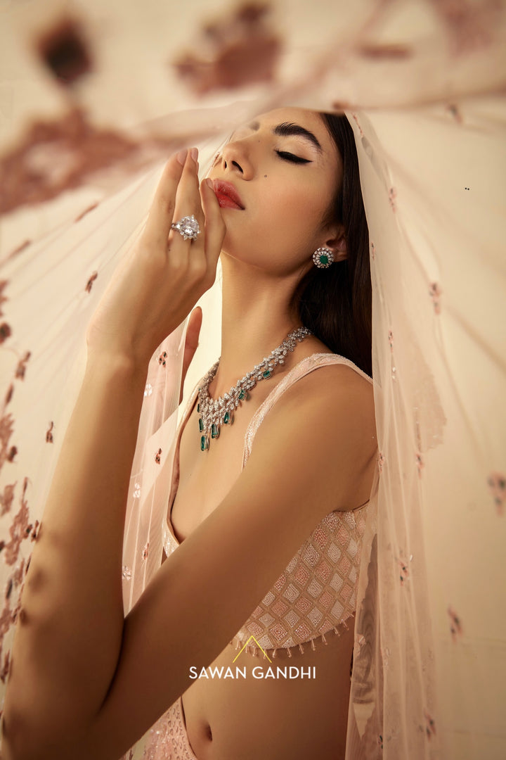 Blush pink organza lehenga