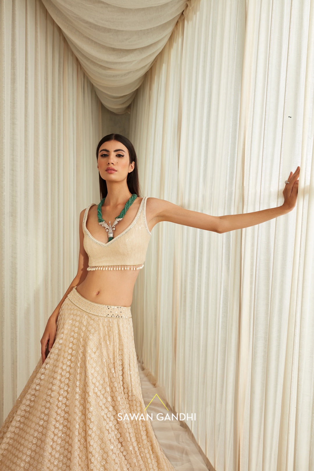 Almond floral sequins lehenga set