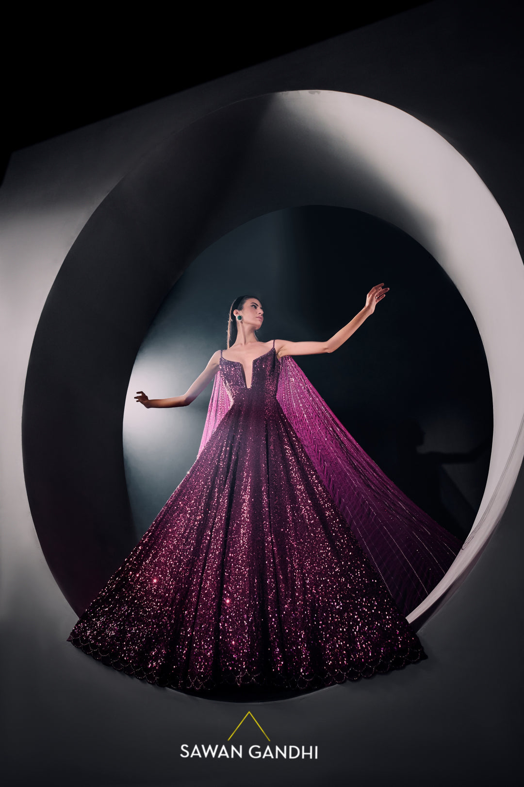 Wine sequins gown