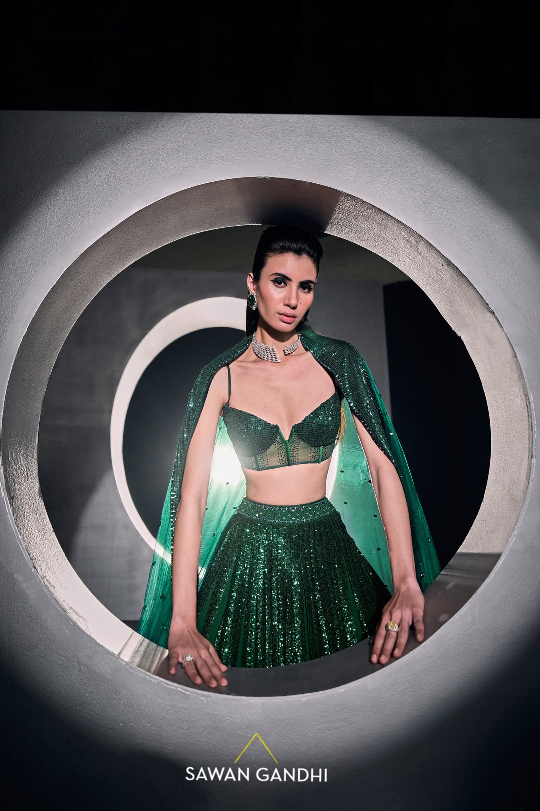 Green sequins lehenga