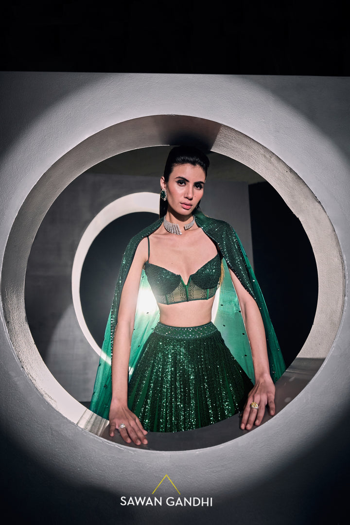 Green sequins lehenga