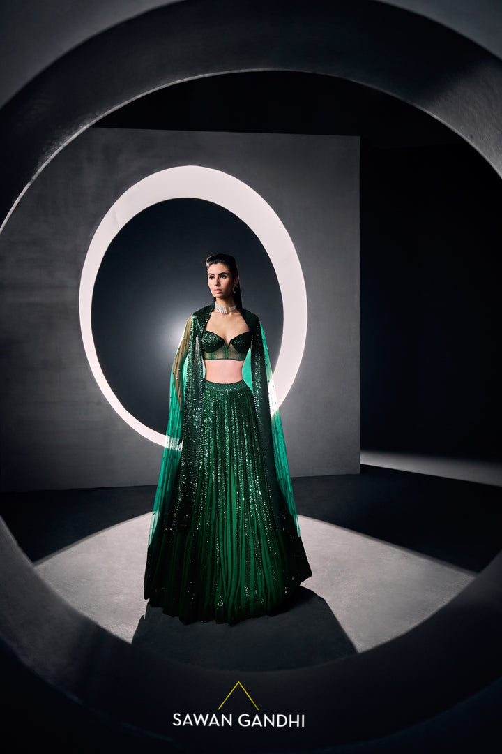 Green sequins lehenga